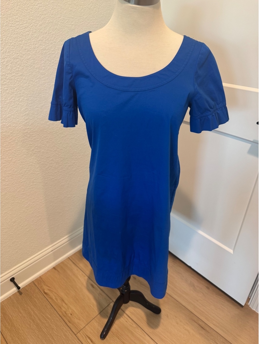 Theory Cobalt Blue Cotton Mini Shift Dress | Puff Sleeves | Size 6
